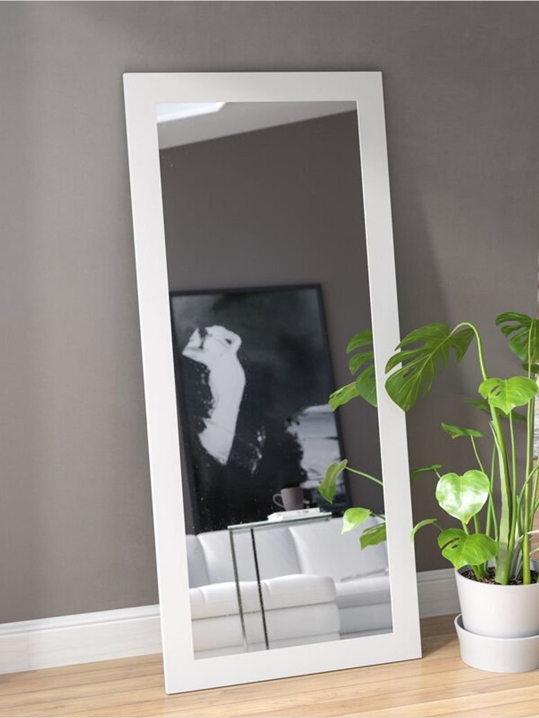 WHITE WOODEN FRAMED MIRROR White Wooden Framed Mirror